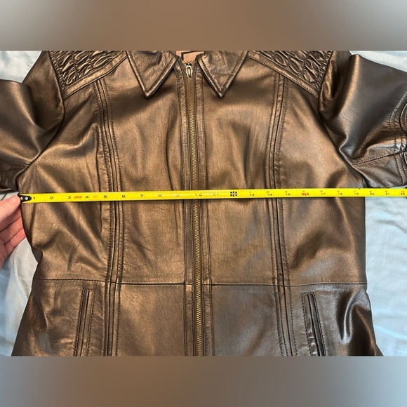 Women’s Leather Excelled Collection Zip Jacket metallic bronze belt strap Size M - Picture 11 of 13